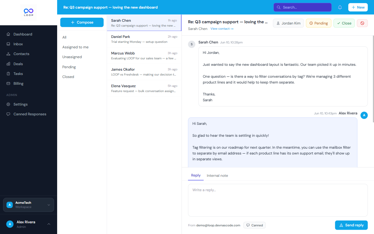 LOOP inbox — shared team inbox with conversation view